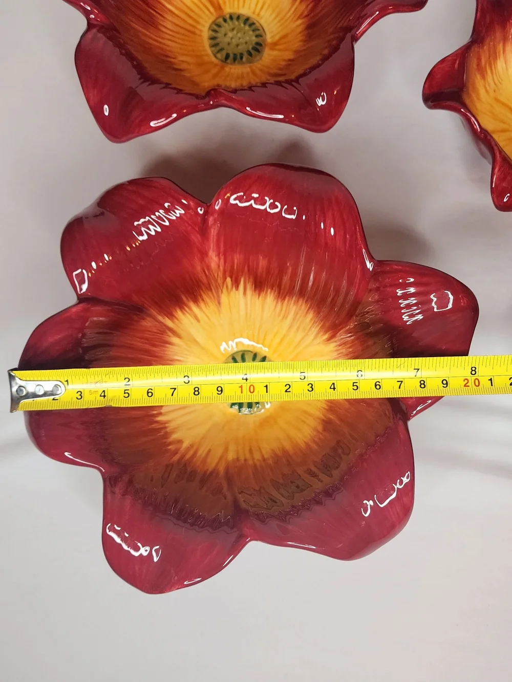 Ambiance Collections Romance Flower Bowls Nanette Vacher Red Ceramic Lot of 4